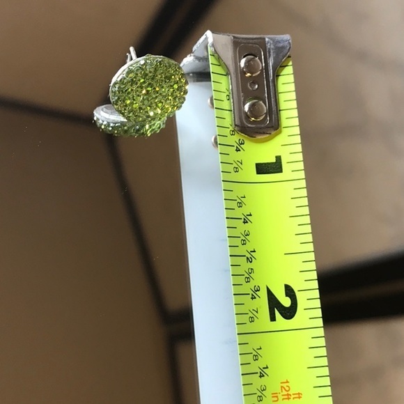 Green Round Faux Crystal Flat Back Post Earrings - Picture 3 of 3